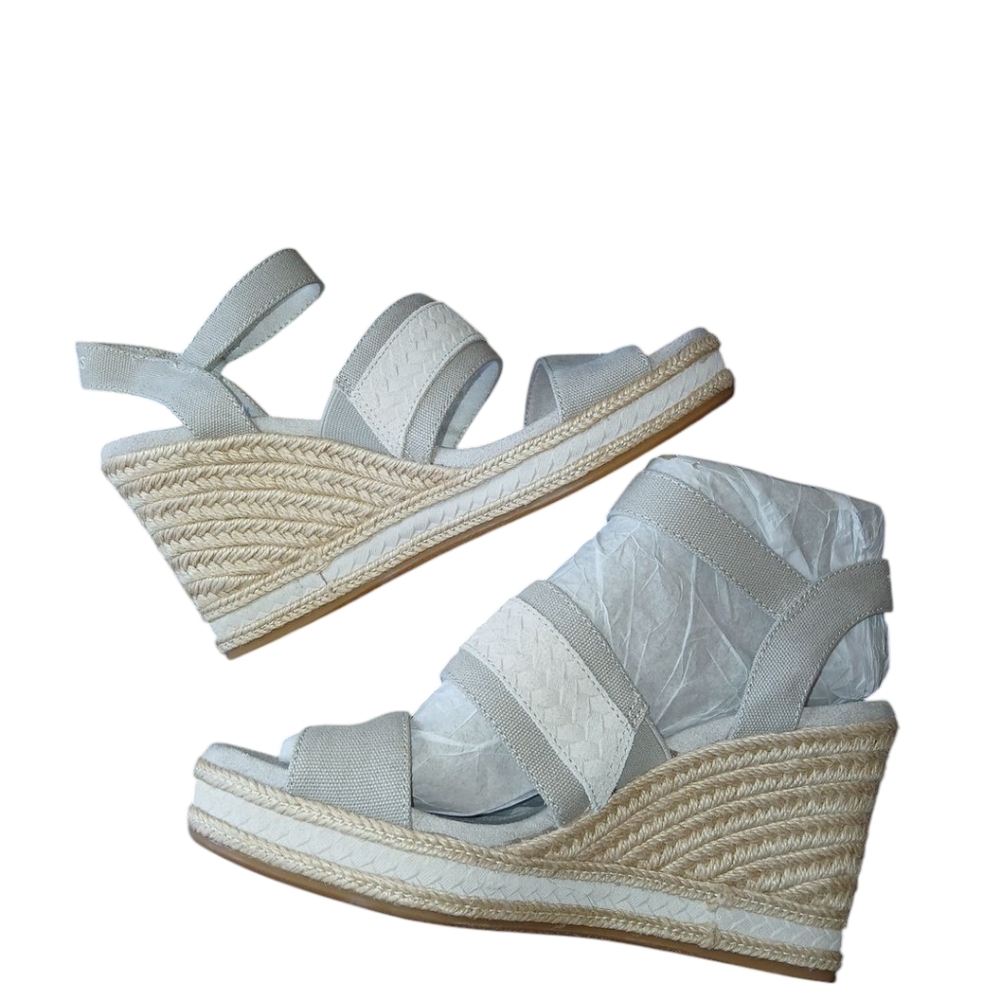 TOMS MADELYN Women's  Ortholite pebble grey canvas wedge Sandals BNWT sz 7.5W